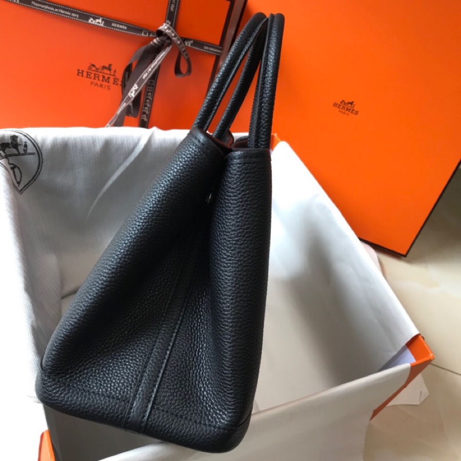 Hermes Garden Party 36cm Tote Handbag In Black Clemence Leather